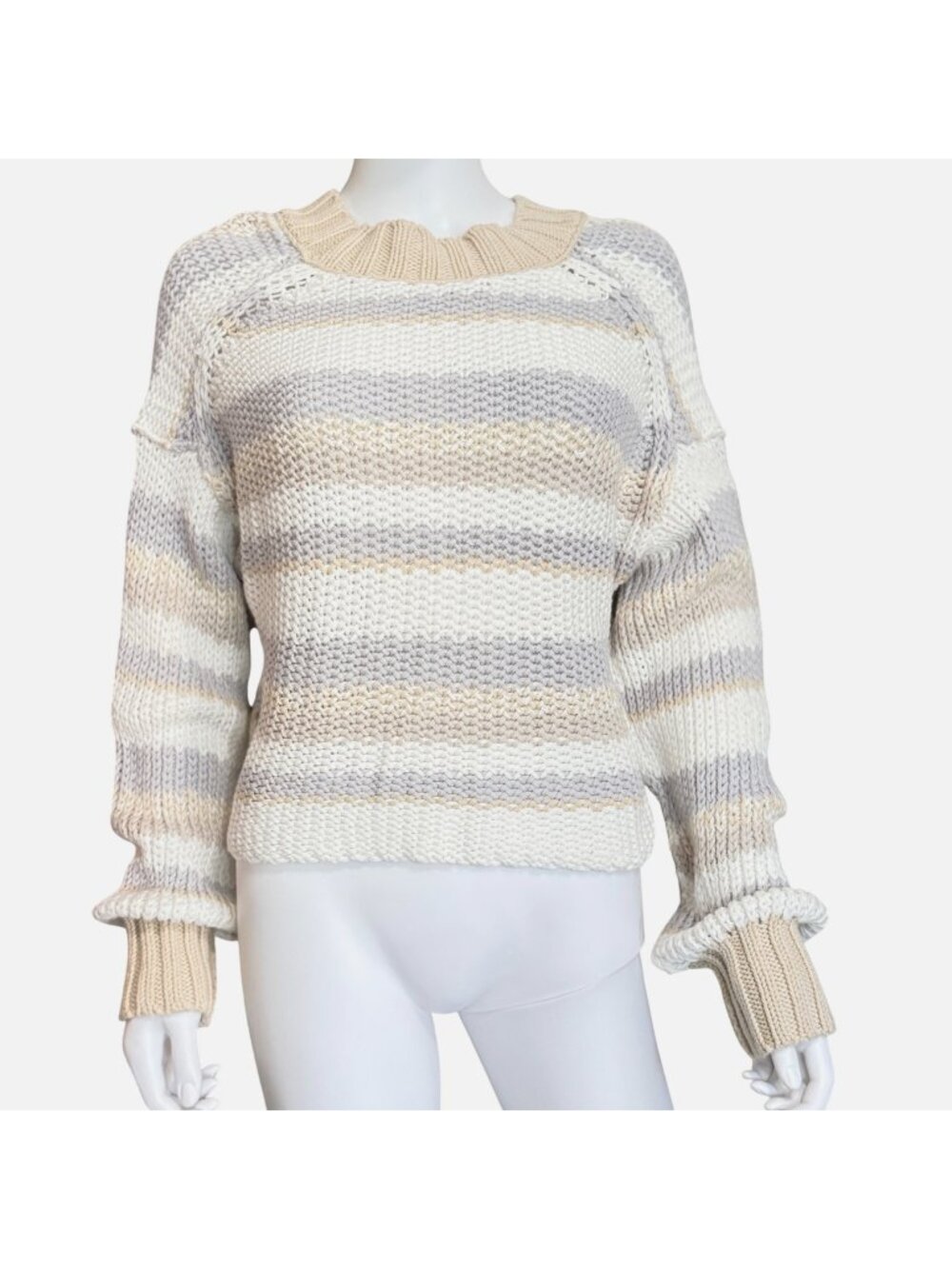 Free People Sweater Womens M Neutral Striped Chunky Knit Boho Gravity Combo NWT